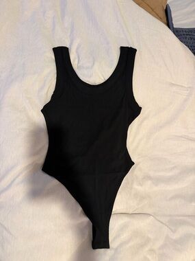Black Ribbed Scoop Neck Women's Bodysuit from shop talulah
